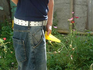 A girl using her yellow Pee-Zee